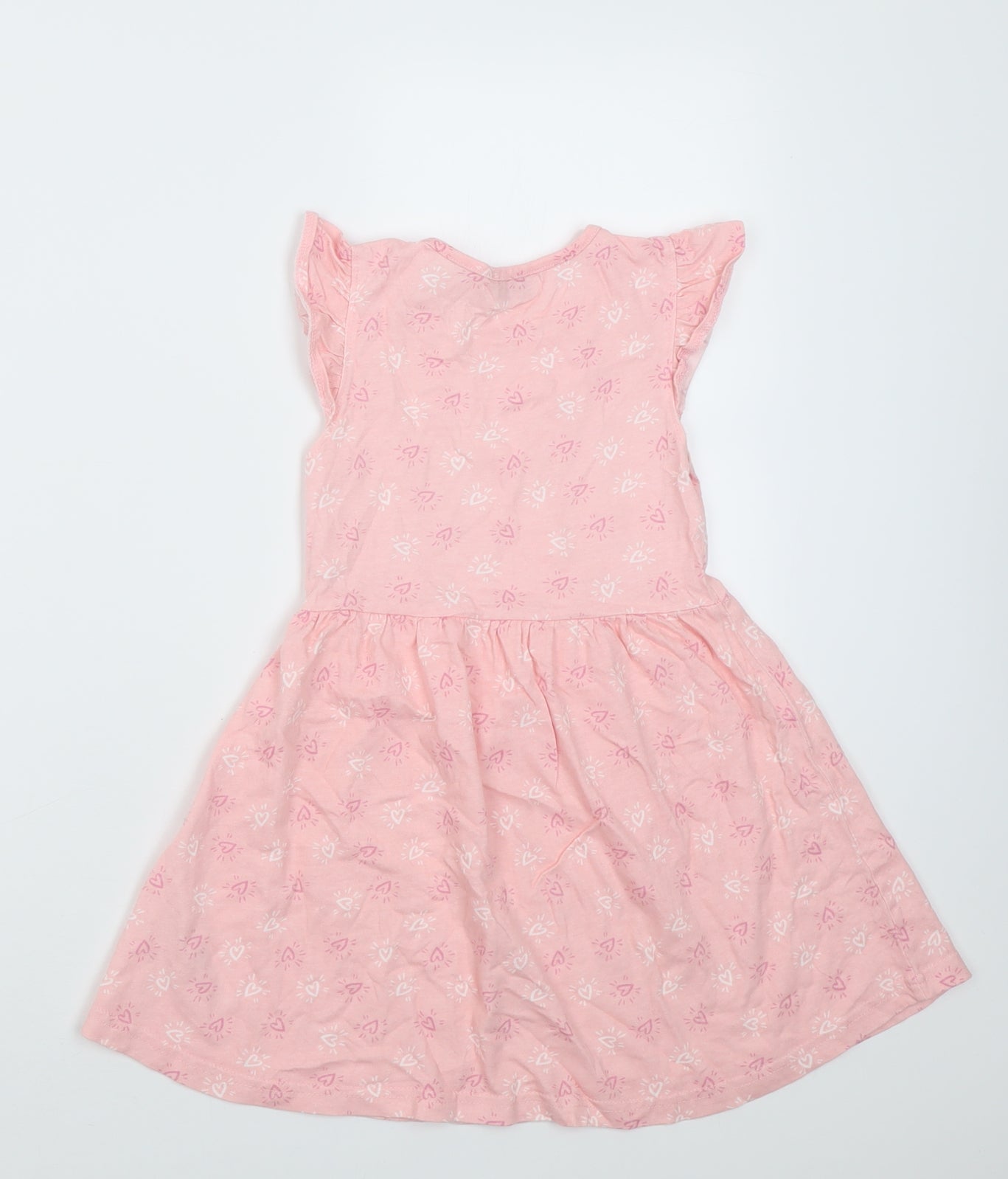 Primark Girls Pink Geometric Cotton A-Line  Size 5-6 Years  Crew Neck Pullover - Heart pattern