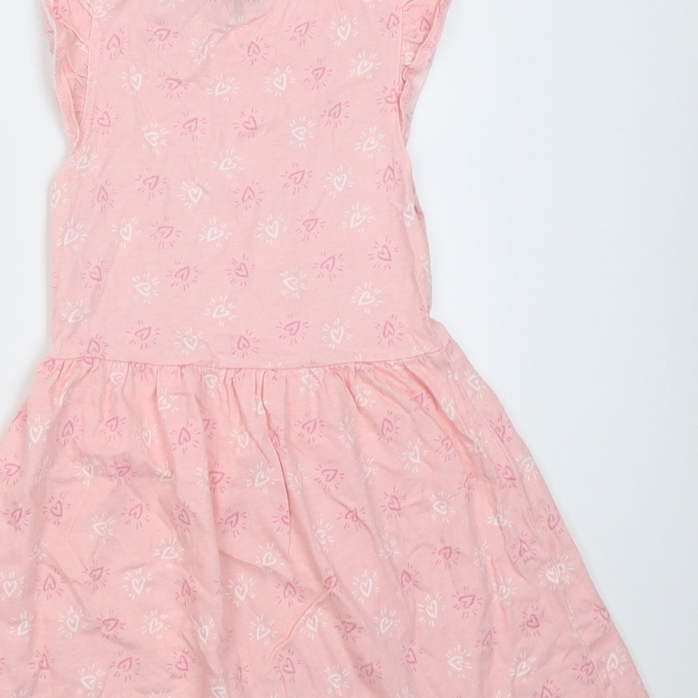 Primark Girls Pink Geometric Cotton A-Line  Size 5-6 Years  Crew Neck Pullover - Heart pattern