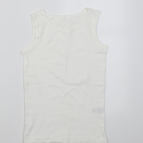 Dunnes Stores Boys White  Cotton Basic Tank Size 9-10 Years Crew Neck Pullover