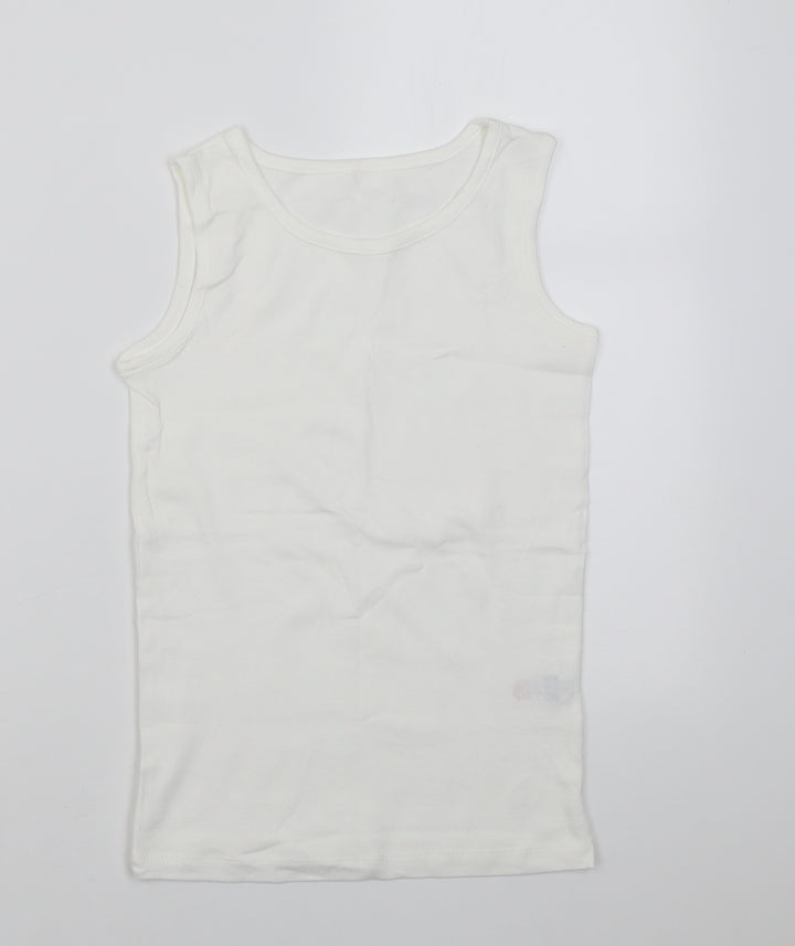 Dunnes Stores Boys White Cotton Basic Tank Size 9-10 Years Crew Neck Pullover