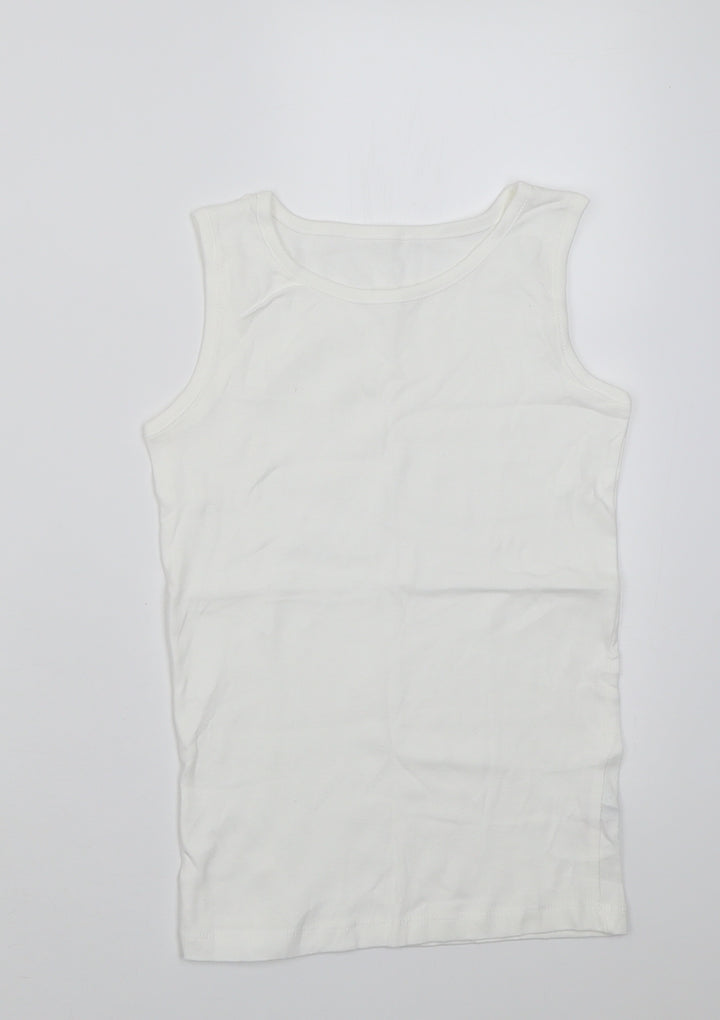 Dunnes Stores Boys White Cotton Basic Tank Size 9-10 Years Crew Neck Pullover