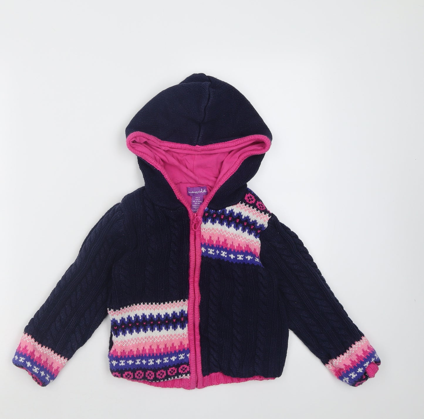 Shrinkig Violet Girls Pink Crew Neck Geometric Acrylic Cardigan Jumper Size 4-5 Years  Zip