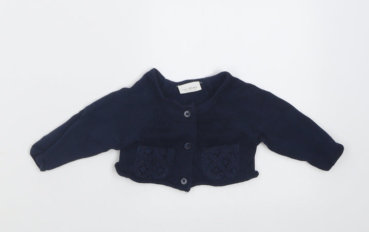 NEXT Girls Blue Cotton Cardigan Jumper One Size Button - Up to 1 month