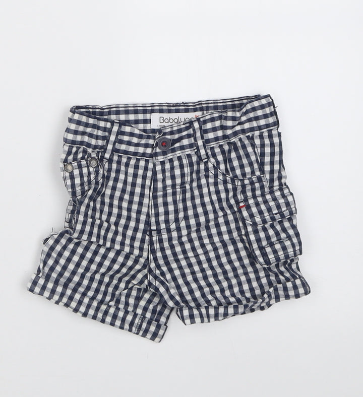 Babaluno Boys Blue Check Cotton Cropped Trousers Size 6-9 Months Button