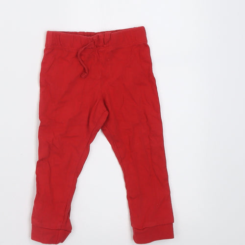 F&F Girls Red  Cotton Capri Trousers Size 9-12 Months  Tie
