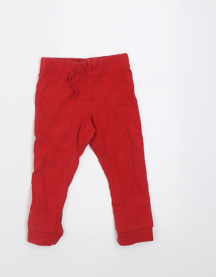 F&F Girls Red Cotton Capri Trousers Size 9-12 Months Tie