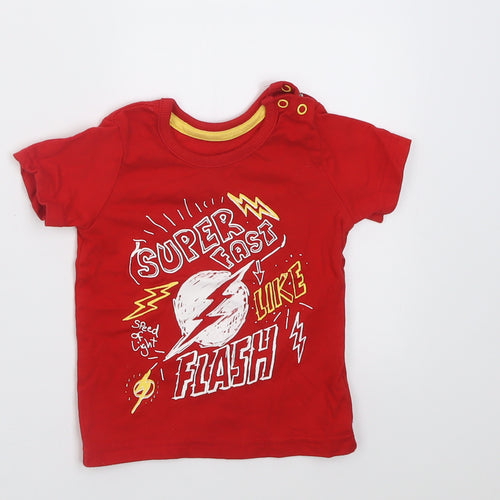 George Boys Red  Cotton Basic T-Shirt Size 6-9 Months Crew Neck Button - super fast