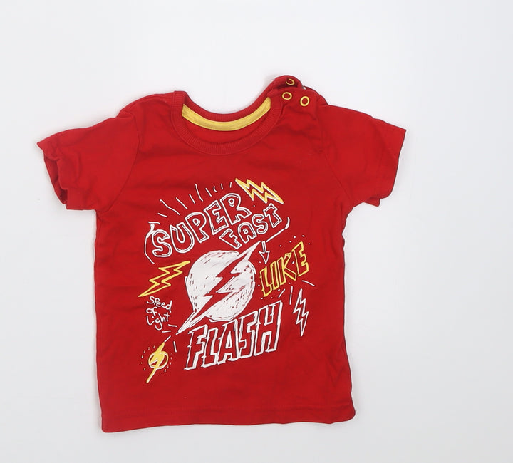 George Boys Red  Cotton Basic T-Shirt Size 6-9 Months Crew Neck Button - super fast