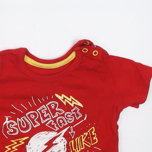 George Boys Red  Cotton Basic T-Shirt Size 6-9 Months Crew Neck Button - super fast