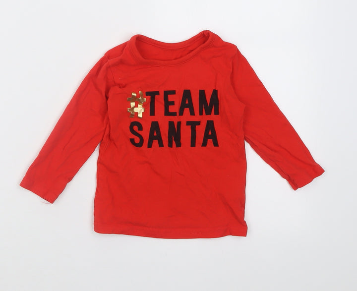 George Baby Red Cotton Basic Casual Size 9-12 Months Crew Neck Pullover - Team Santa