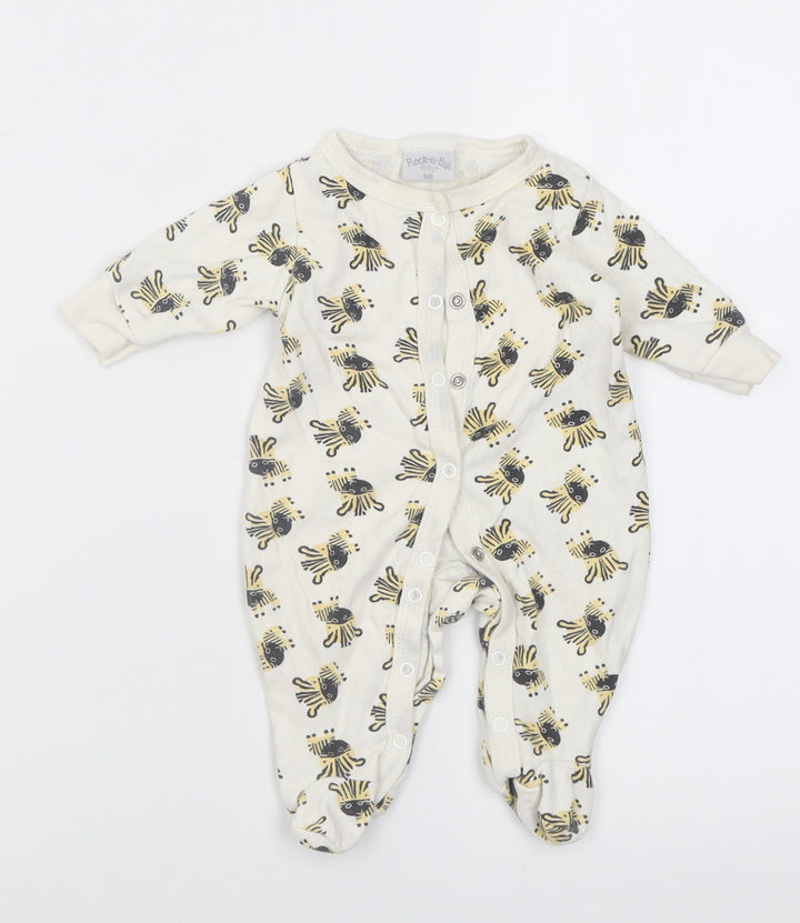 Rockabye-Baby Baby White Geometric Cotton Babygrow One-Piece Size Newborn Button