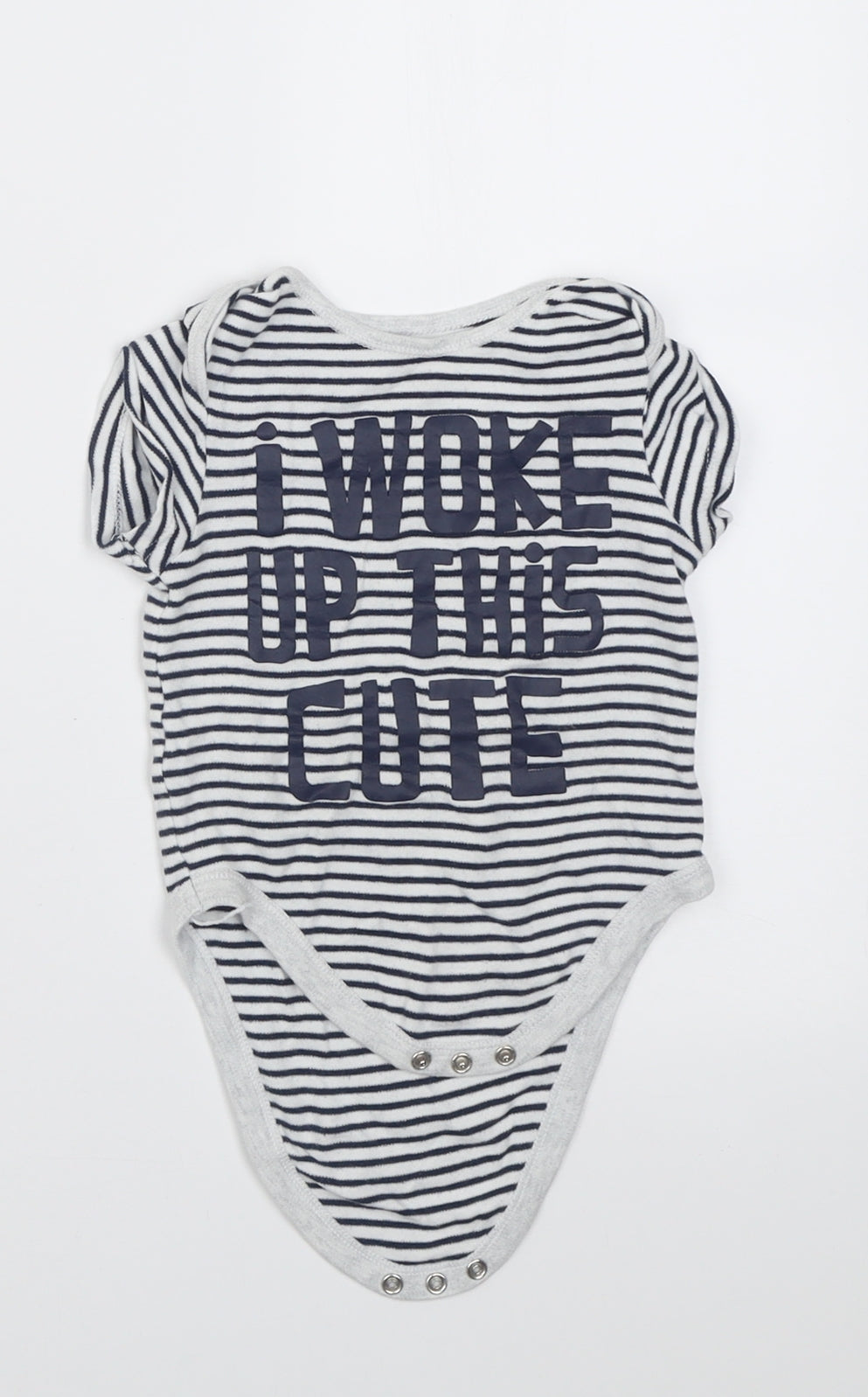 Primark Baby Grey Striped Cotton Babygrow One-Piece Size 9-12 Months  Button - I Woke up this cute