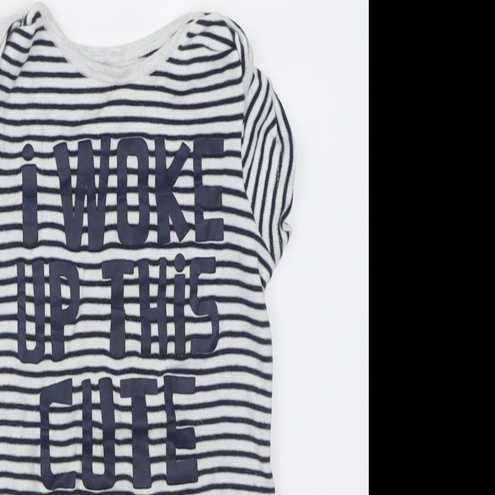Primark Baby Grey Striped Cotton Babygrow One-Piece Size 9-12 Months  Button - I Woke up this cute