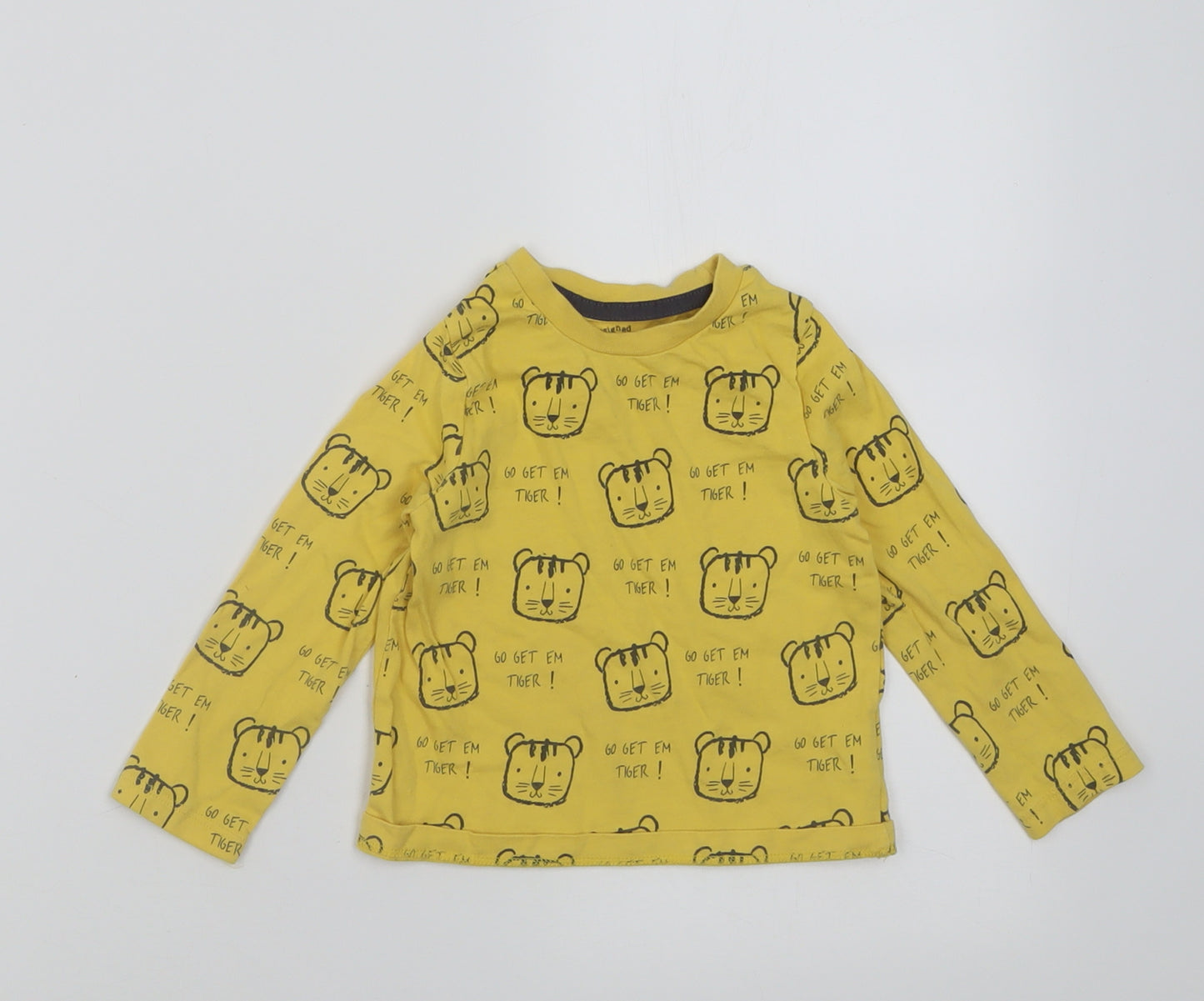 F&F Boys Yellow Geometric Cotton Basic Casual Size 12-18 Months Crew Neck Pullover - go get them tiger!
