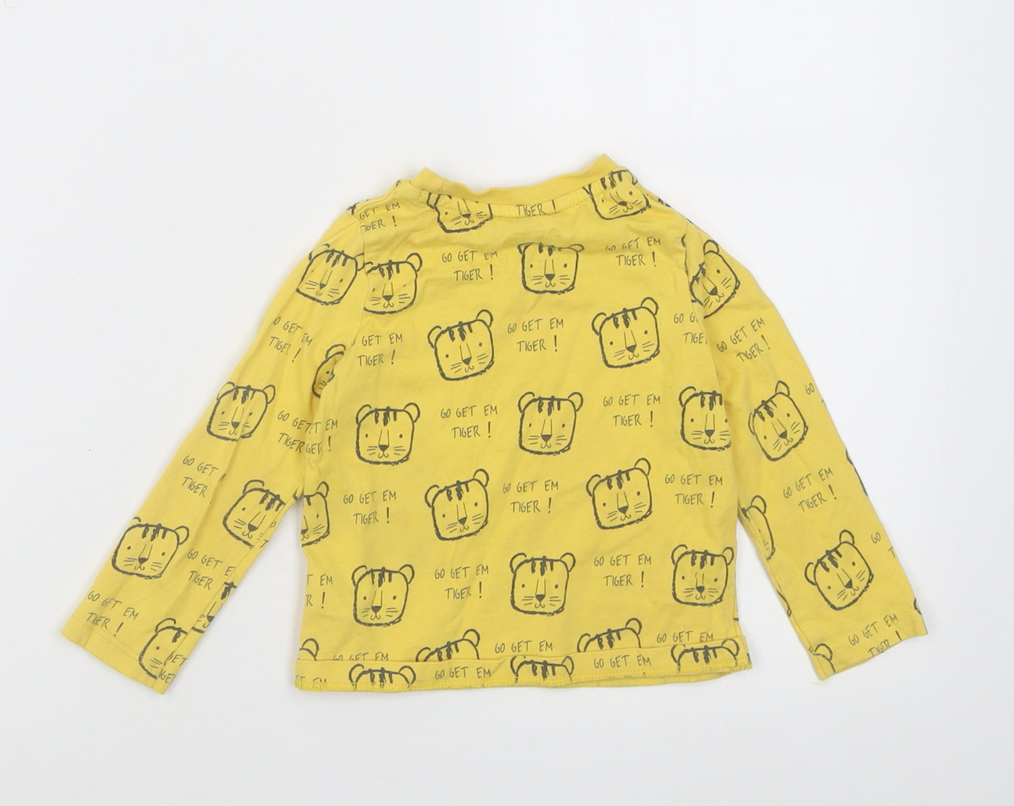 F&F Boys Yellow Geometric Cotton Basic Casual Size 12-18 Months Crew Neck Pullover - go get them tiger!