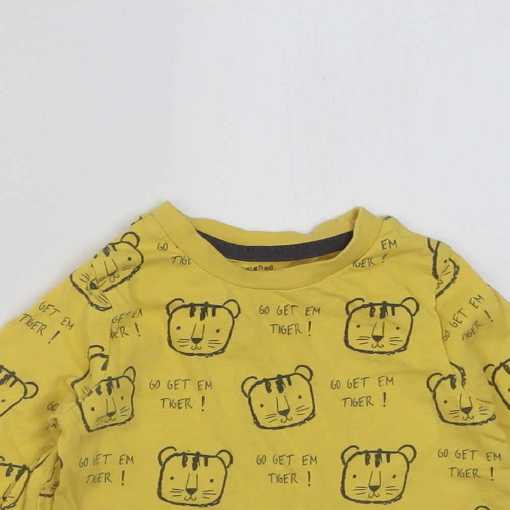 F&F Boys Yellow Geometric Cotton Basic Casual Size 12-18 Months Crew Neck Pullover - go get them tiger!