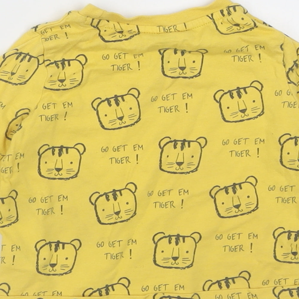 F&F Boys Yellow Geometric Cotton Basic Casual Size 12-18 Months Crew Neck Pullover - go get them tiger!