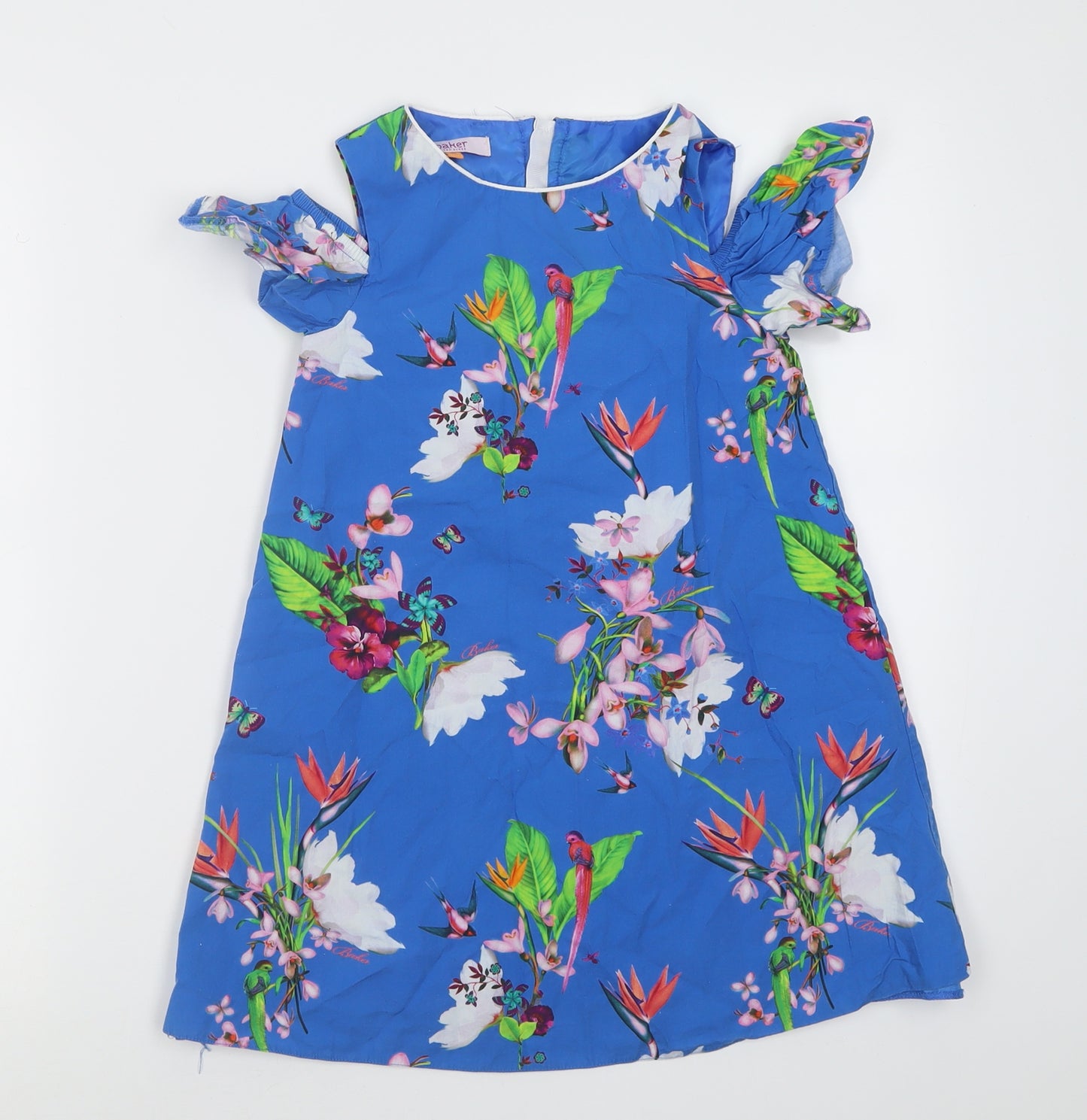 Ted Baker Womens Blue Floral Cotton A-Line  Size 50  Crew Neck Zip