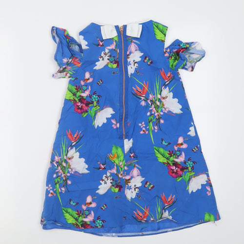 Ted Baker Womens Blue Floral Cotton A-Line  Size 50  Crew Neck Zip