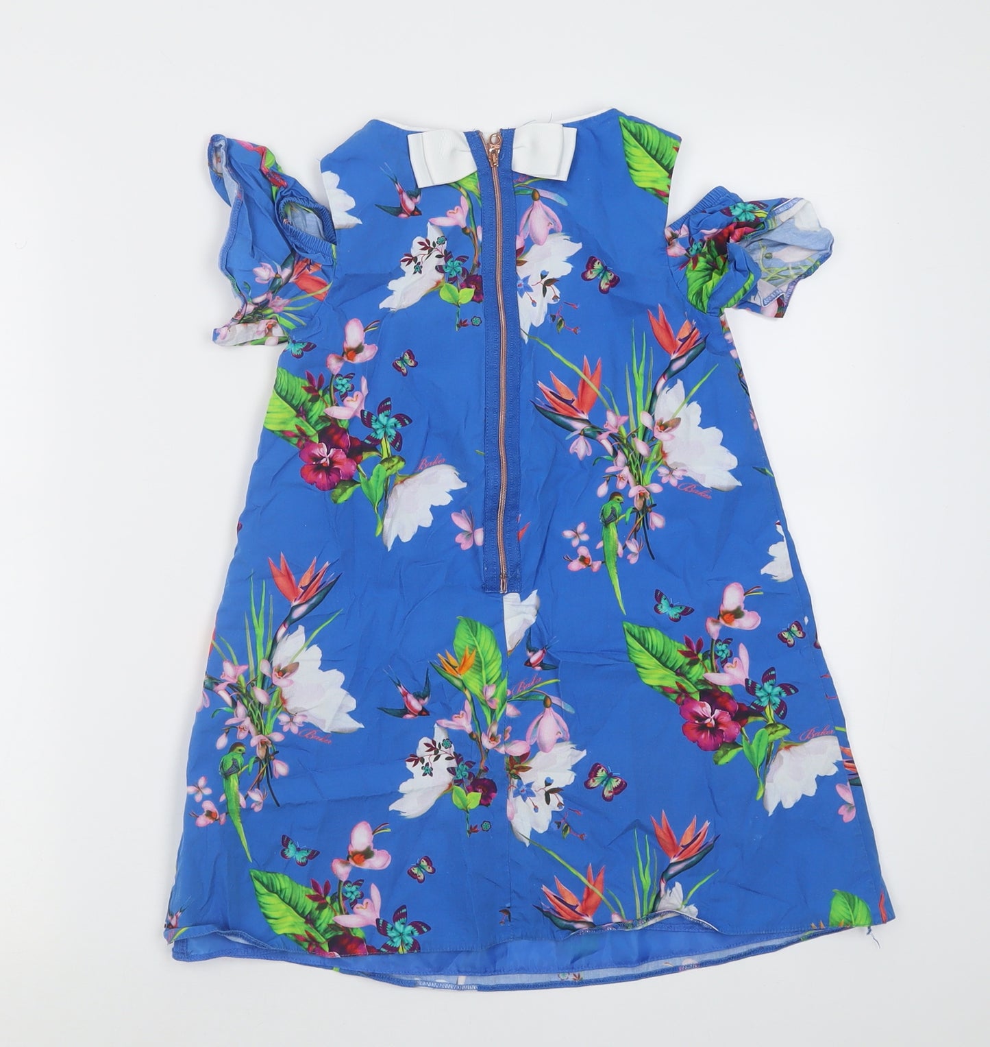 Ted Baker Womens Blue Floral Cotton A-Line  Size 50  Crew Neck Zip