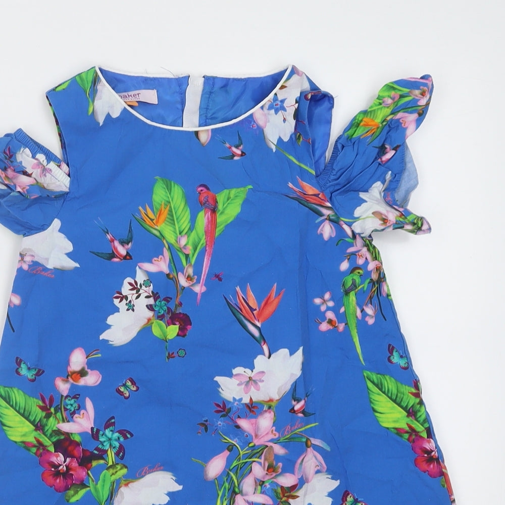 Ted Baker Womens Blue Floral Cotton A-Line  Size 50  Crew Neck Zip