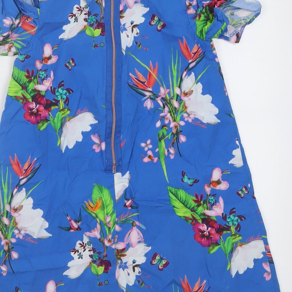 Ted Baker Womens Blue Floral Cotton A-Line  Size 50  Crew Neck Zip