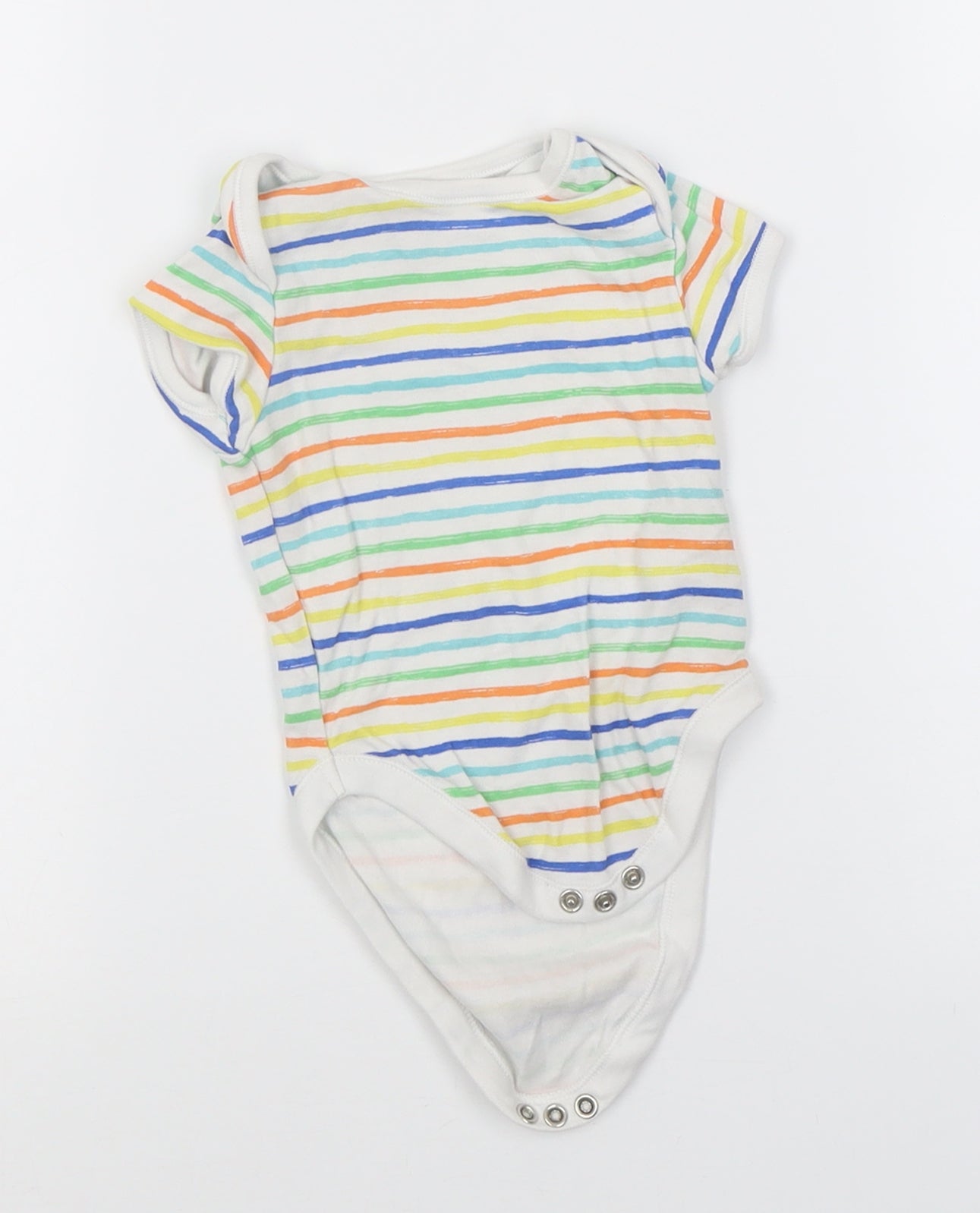 Primark Baby Multicoloured Striped Cotton Babygrow One-Piece Size 3-6 Months  Button