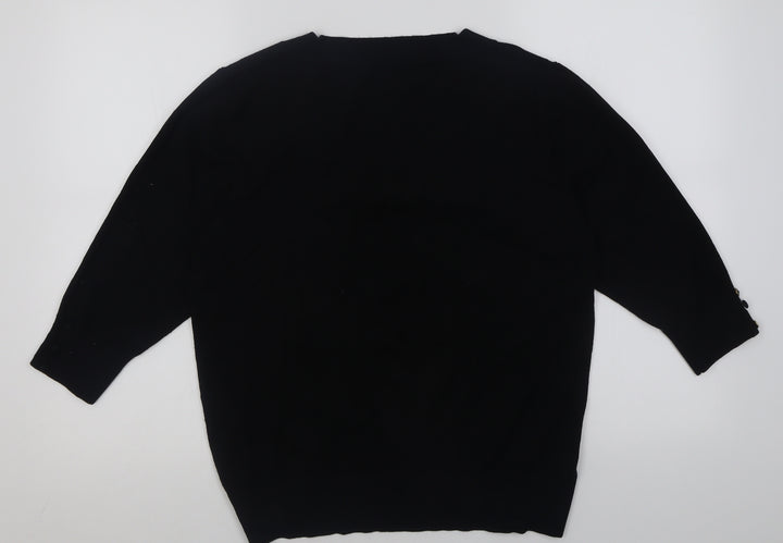 EWM Womens Black Square Neck  Polyamide Pullover Jumper Size 18