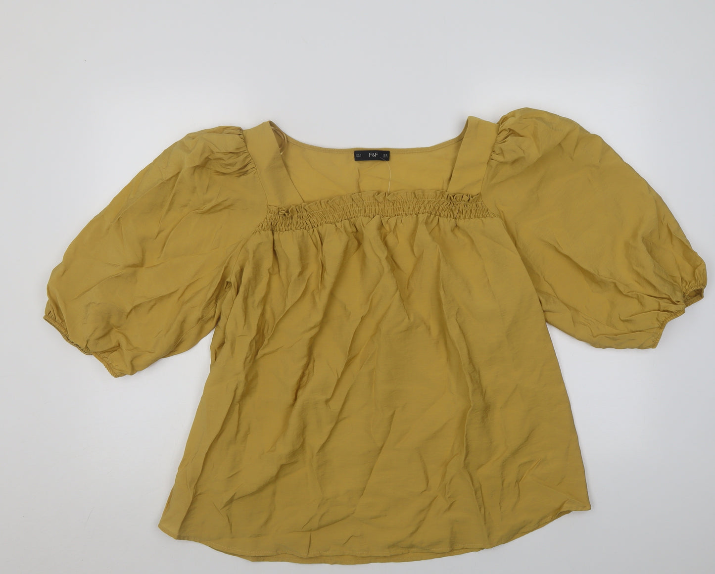 F&F Womens Yellow  Viscose Basic Blouse Size 18 Square Neck
