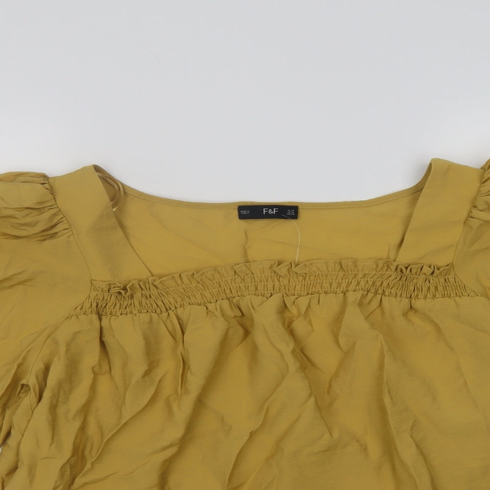 F&F Womens Yellow  Viscose Basic Blouse Size 18 Square Neck