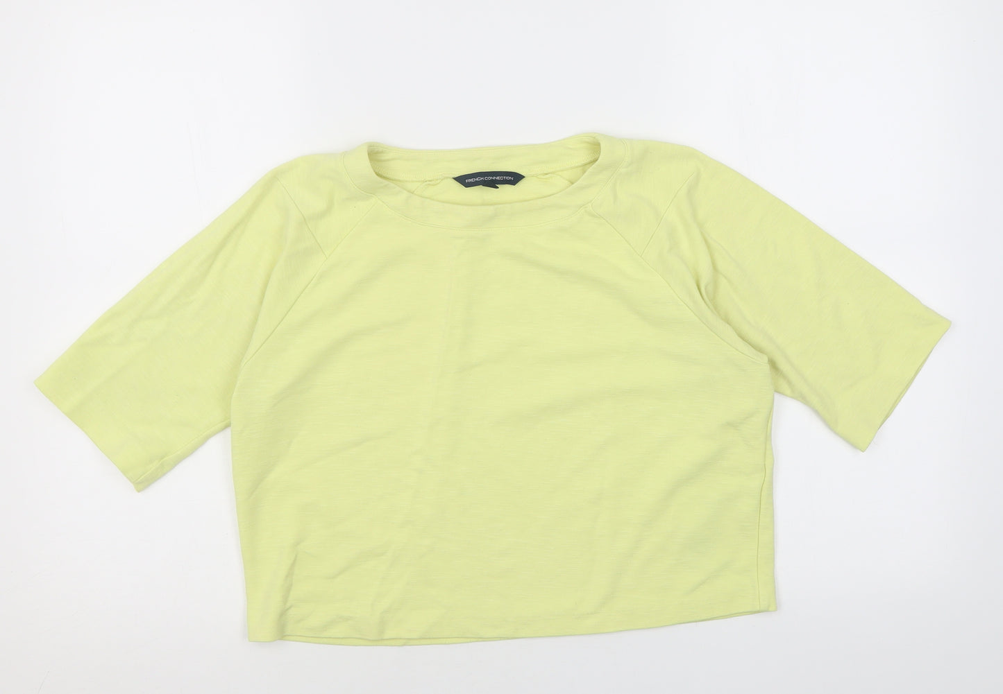French Connection Womens Yellow  Viscose Cropped T-Shirt Size M Crew Neck