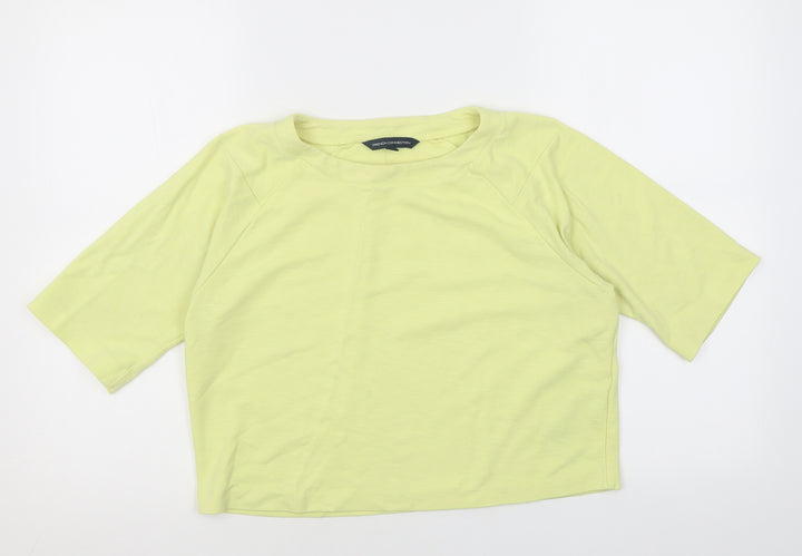 French Connection Womens Yellow Viscose Cropped T-Shirt Size M Crew Neck