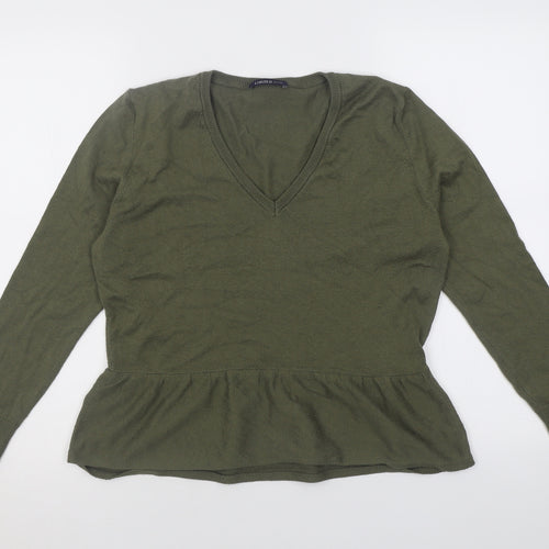 Marks and Spencer Womens Green V-Neck  Acrylic Pullover Jumper Size 14