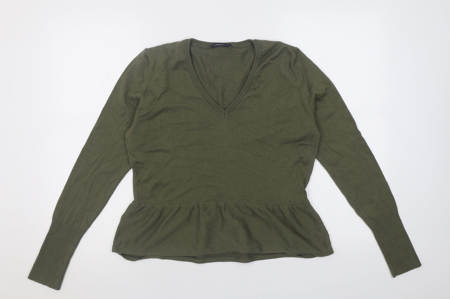 Marks and Spencer Womens Green V-Neck  Acrylic Pullover Jumper Size 14