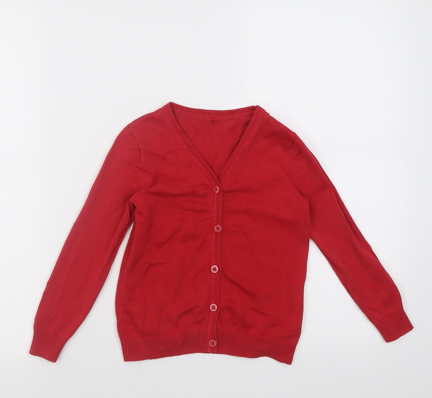George Girls Red V-Neck  Cotton Cardigan Jumper Size 5-6 Years  Button - School Wear