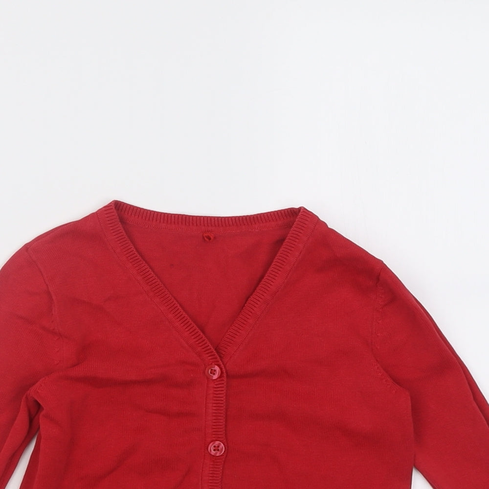 George Girls Red V-Neck  Cotton Cardigan Jumper Size 5-6 Years  Button - School Wear