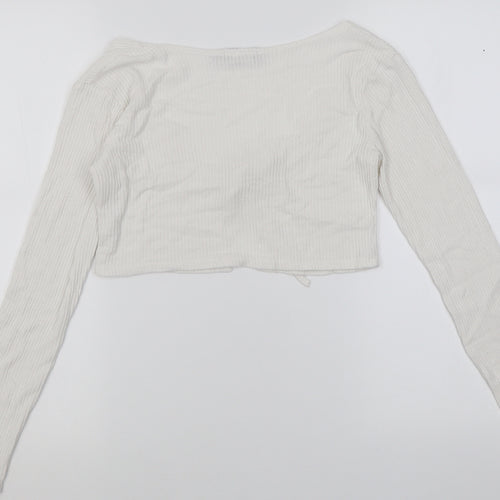 PRETTYLITTLETHING Womens White V-Neck  Viscose Cardigan Jumper Size 6   - ribbed fabric