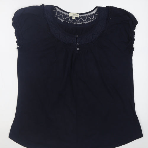 Papaya Womens Blue Fair Isle Cotton Basic T-Shirt Size 16 Boat Neck