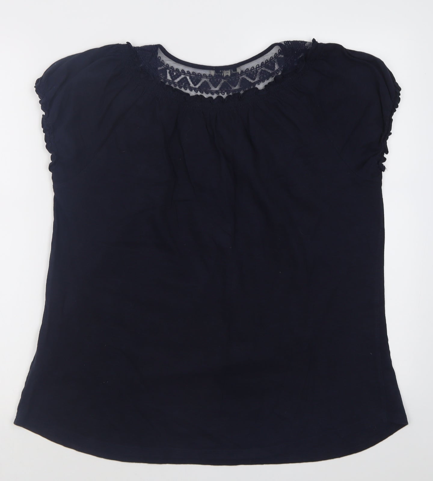 Papaya Womens Blue Fair Isle Cotton Basic T-Shirt Size 16 Boat Neck