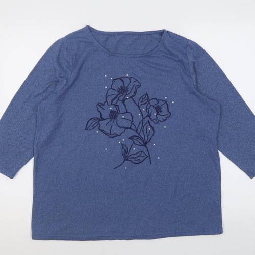 Bonmarché Womens Blue Crew Neck Floral Polyester Pullover Jumper Size 14
