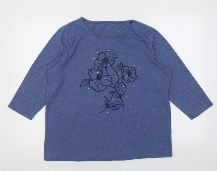 Bonmarché Womens Blue Crew Neck Floral Polyester Pullover Jumper Size 14