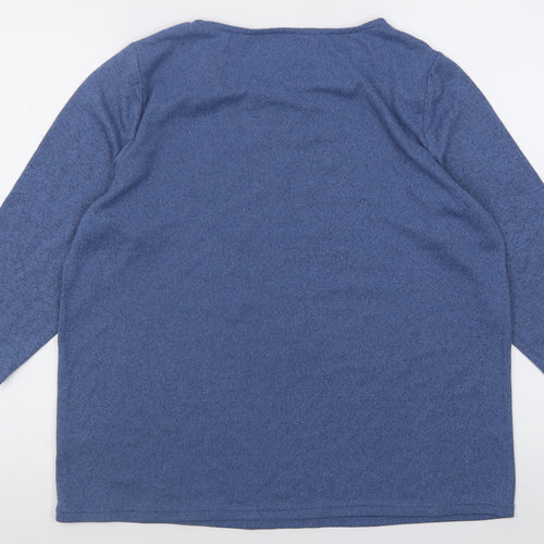 Bonmarché Womens Blue Crew Neck Floral Polyester Pullover Jumper Size 14