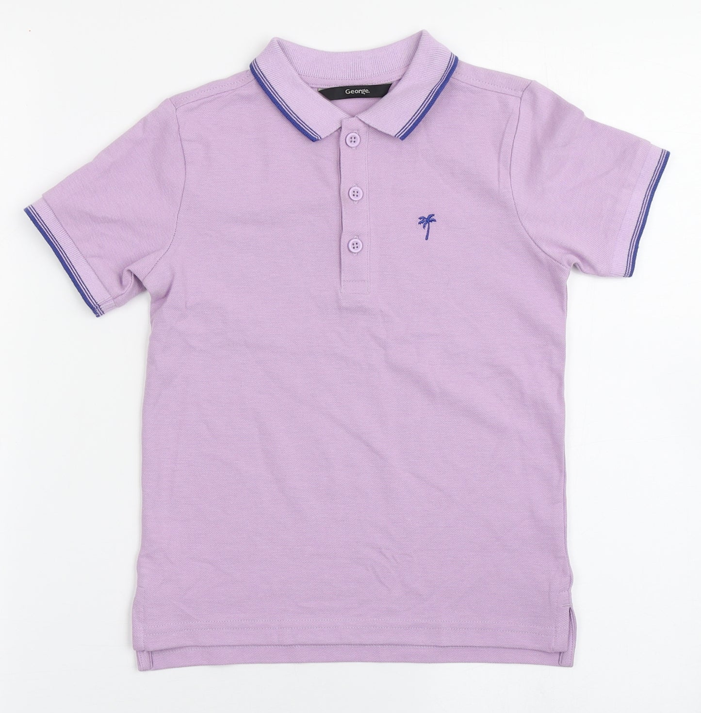 George Boys Purple  100% Cotton Basic Polo Size 5-6 Years Collared Button - Palm Tree