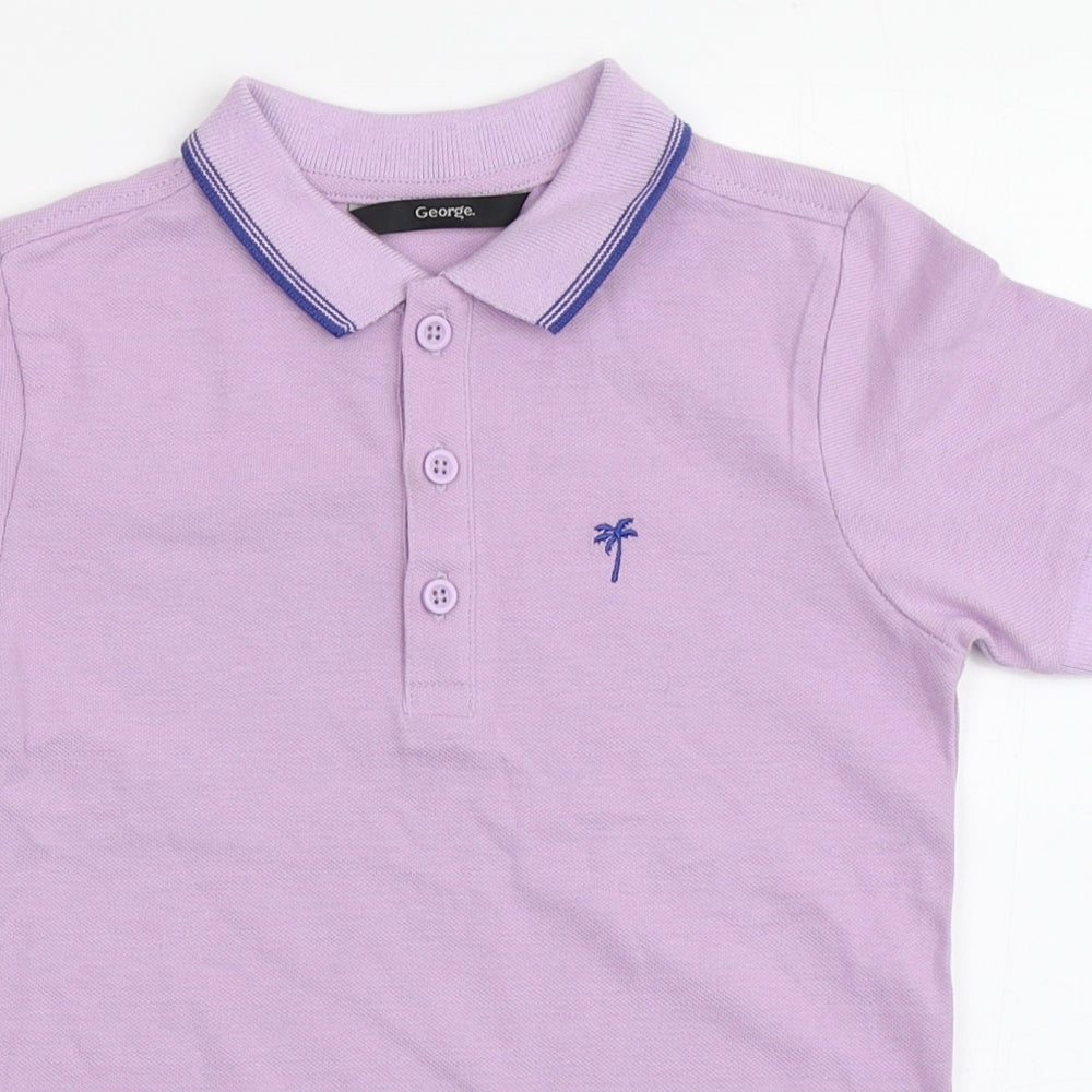 George Boys Purple  100% Cotton Basic Polo Size 5-6 Years Collared Button - Palm Tree