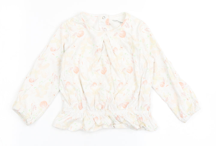 Vertbaudet Girls Ivory 100% Cotton Basic T-Shirt Size 2 Years Round Neck Pullover - Butterfly