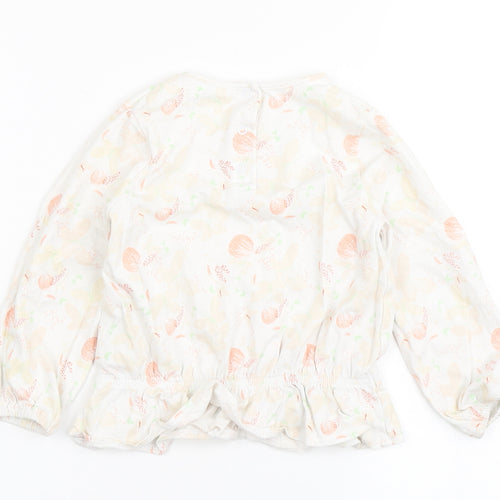 Vertbaudet Girls Ivory  100% Cotton Basic T-Shirt Size 2 Years Round Neck Pullover - Butterfly