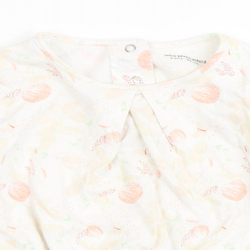 Vertbaudet Girls Ivory  100% Cotton Basic T-Shirt Size 2 Years Round Neck Pullover - Butterfly