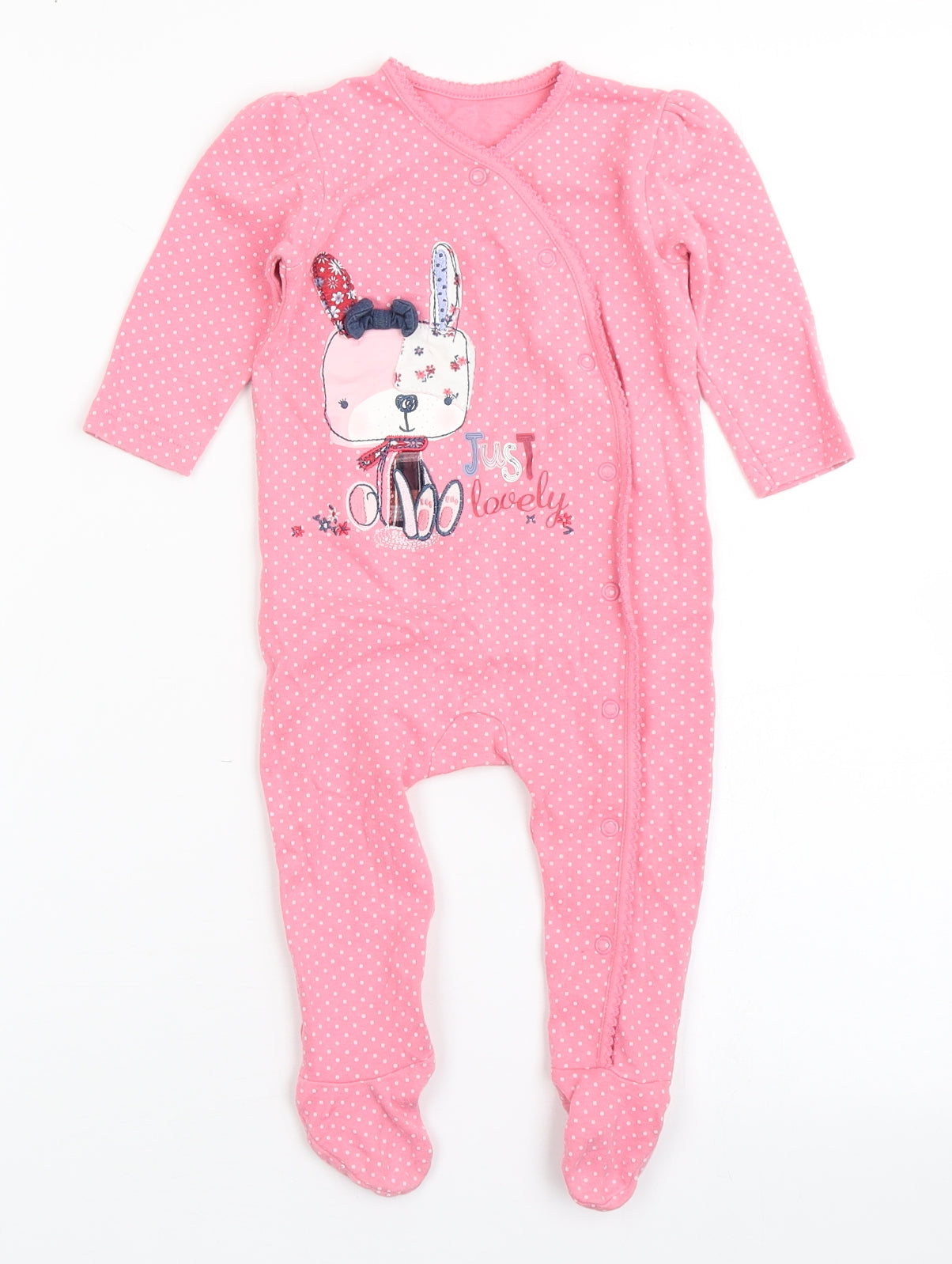 George Girls Pink Polka Dot 100% Cotton Babygrow One-Piece Size 6-9 Months  Snap - Bunny Rabbit