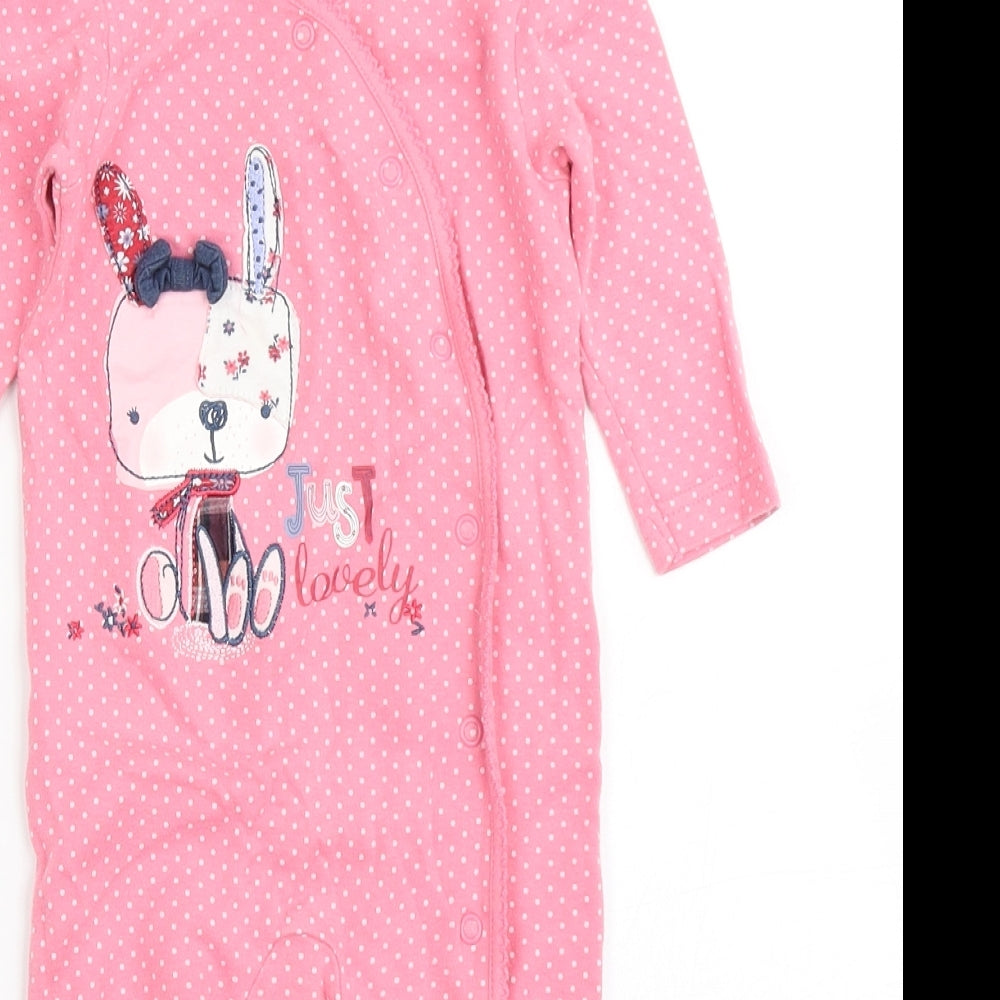 George Girls Pink Polka Dot 100% Cotton Babygrow One-Piece Size 6-9 Months  Snap - Bunny Rabbit