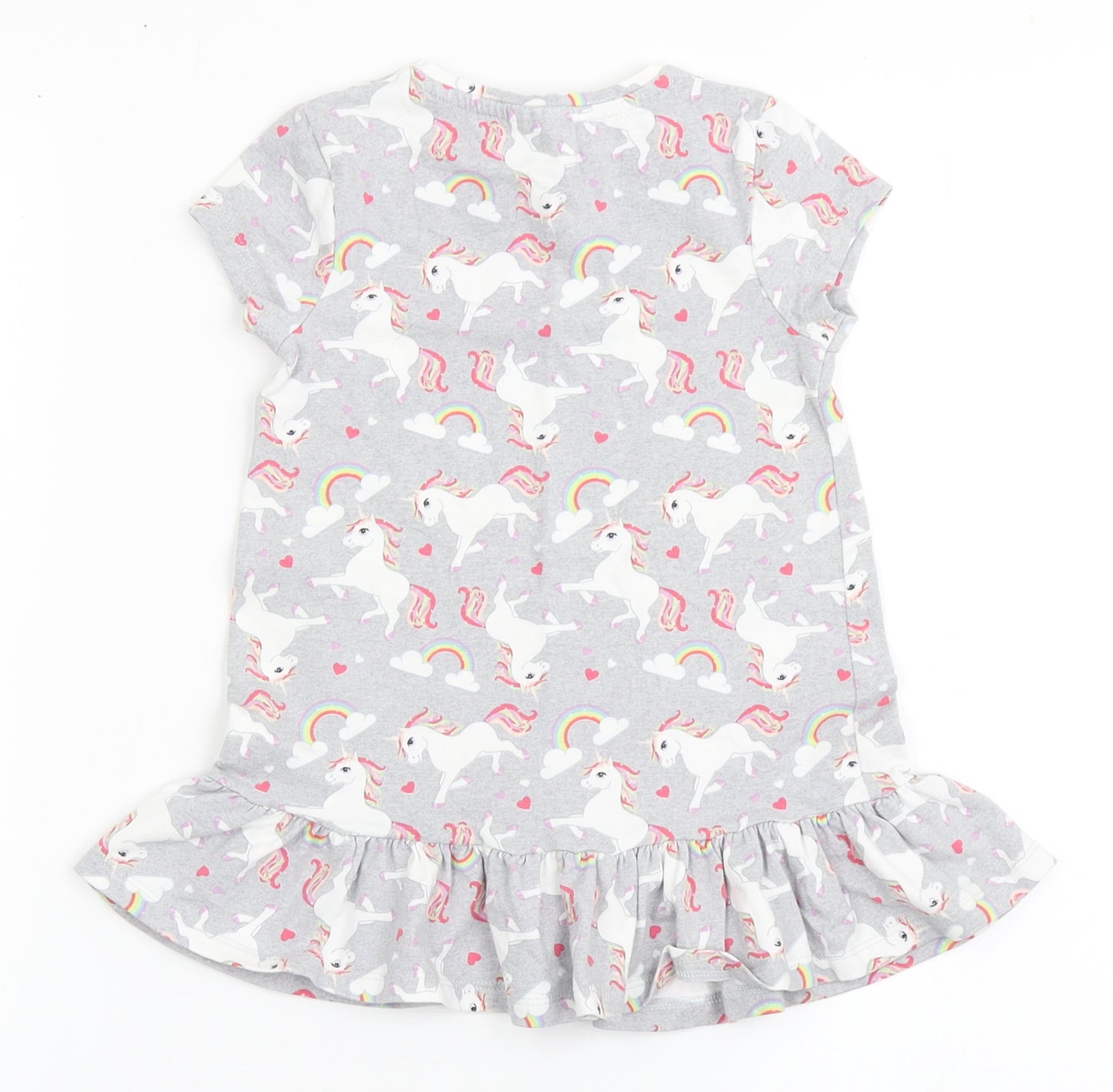 F&F Girls Grey  Cotton T-Shirt Dress  Size 18-24 Months  Round Neck Pullover - Unicorns, Rainbows